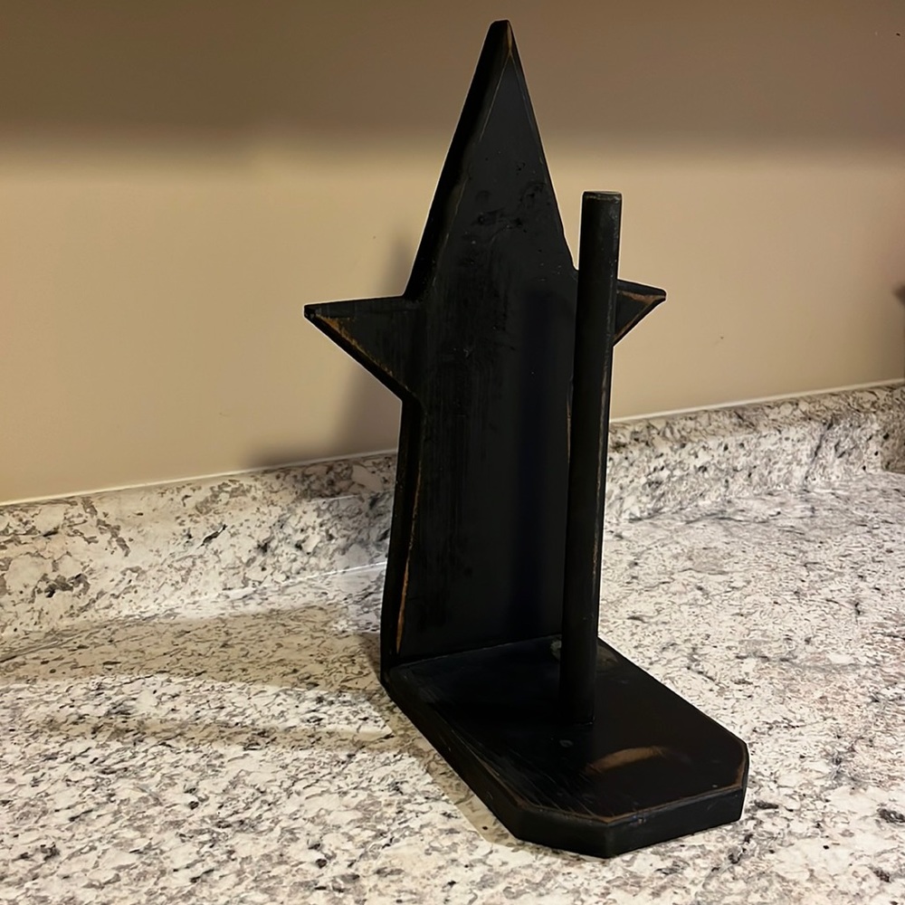 Wooden Black primitive star paper towel holder